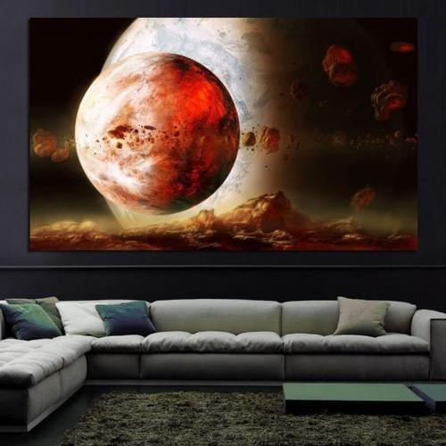 Πίνακας σε καμβά με πλανήτες και μετεωρίτες 100x150 Τελαρωμένος καμβάς σε ξύλο με πάχος 2cm