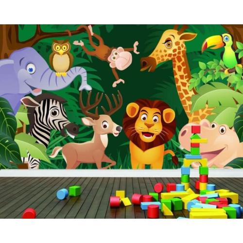 Ταπετσαρία τοίχου Τα ζώα της ζούγκλας 266x160 Ύφασμα