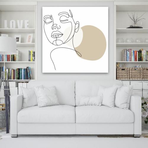 Πίνακας σε καμβά Line Art Woman and Circle 110x110 Τελαρωμένος καμβάς σε ξύλο με πάχος 2cm