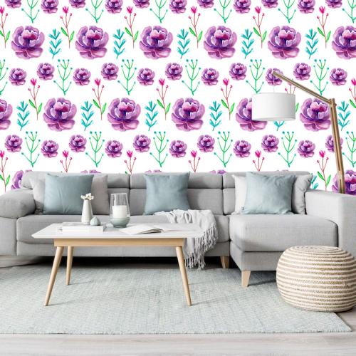 Ταπετσαρία τοίχου Purple floral 214x150 Ύφασμα