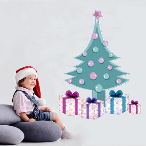 Αυτοκόλλητα τοίχου Xριστουγεννιάτικο δέντρο με παλ δωράκια 130x200 Αυτοκόλλητα τοίχου