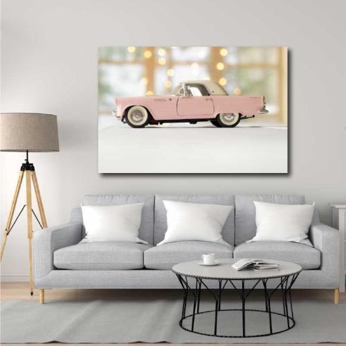 Πίνακας σε καμβα Vintage pink car 105x70 Τελαρωμένος καμβάς σε ξύλο με πάχος 2cm
