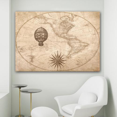 Πίνακας σε καμβά Παλιός Χάρτης με Αερόστατο 169x120 Τελαρωμένος καμβάς σε ξύλο με πάχος 2cm