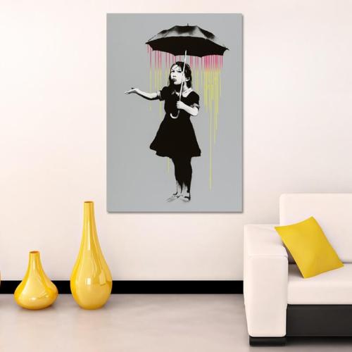 Πίνακας σε καμβά Banksy - Rain Girl 60x88 Τελαρωμένος καμβάς σε ξύλο με πάχος 2cm