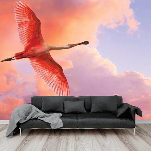 Ταπετσαρία τοίχου με Flying Flamingos 150x85 Ύφασμα