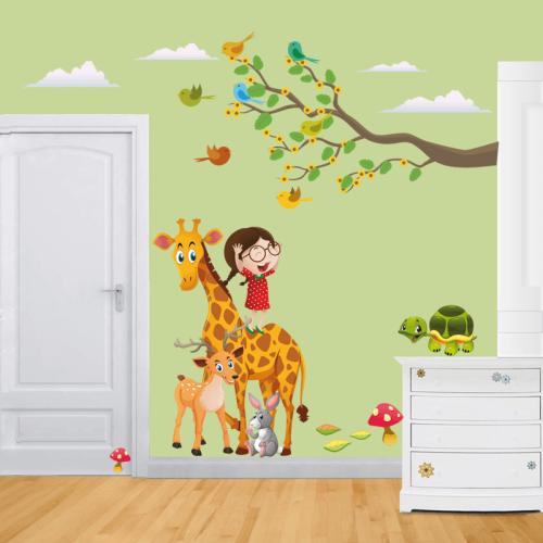 Αυτοκόλλητο τοίχου με Κορίτσι και Ζώα 40x60 Αυτοκόλλητα τοίχου