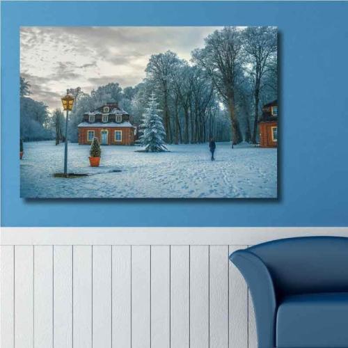 Πίνακας σε καμβά σπίτι στο χιόνι 70x105 Τελαρωμένος καμβάς σε ξύλο με πάχος 2cm