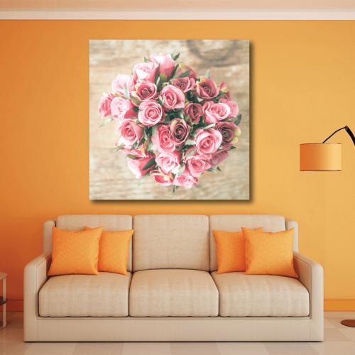 Πίνακας σε καμβά vintage ροζ τριαντάφυλλα 90x90 Τελαρωμένος καμβάς σε ξύλο με πάχος 2cm