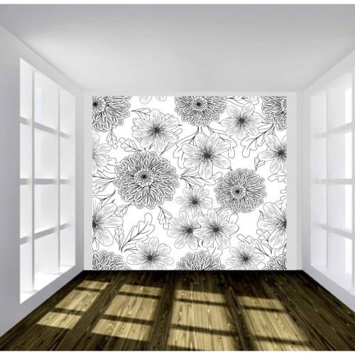 Ταπετσαρία τοίχου Ασπρόμαυρα λουλούδια 120x120 Βινύλιο