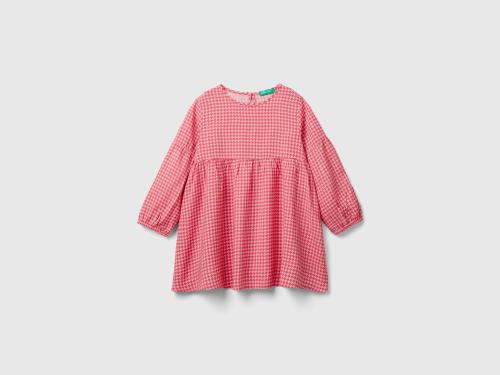 Benetton, Φόρεμα Pied De Poule Από Βιώσιμη Βισκόζη, size 2-3, Ροζ, Παιδικά