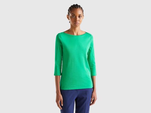 Benetton, Μπλουζάκι Με Λαιμόκοψη Χαμόγελο 100% Βαμβακερό, size XL, Πρασινο, Γυναικεία