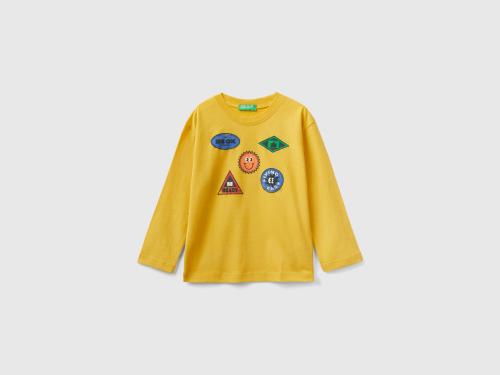 Benetton, Μπλούζα Από Θερμό Βαμβακερό Με Τύπωμα, size 18-24, Κιτρινο, Παιδικά