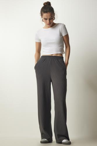 Happiness İstanbul Women's Smoky Ribbed Knitted Trousers