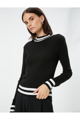 Koton Knitwear Sweater Corduroy Crew Neck Long Sleeves Stripe Detailed.