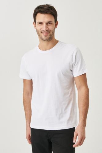 AC&Co / Altınyıldız Classics Men's White 100% Cotton Slim Fit Slim Fit Crewneck Short Sleeved T-Shirt.