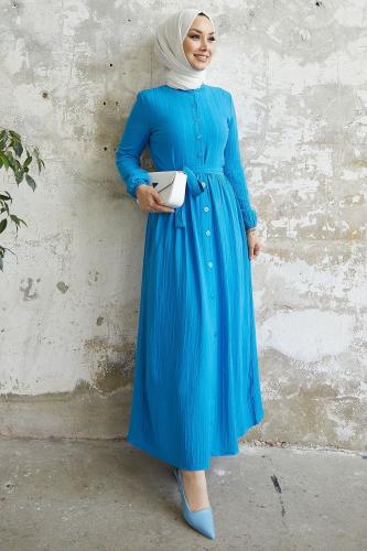 InStyle Lemina Belted Dress - Blue