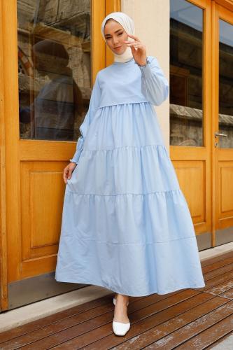 InStyle One Layer Detail Loose Hijab Dress - Baby Blue