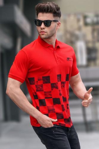 Madmext Red Patterned Men's Polo Neck T-Shirt 5871
