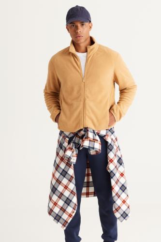 AC&Co / Altınyıldız Classics Men's Caramel Anti-pilling Anti-Pilling Standard Fit Bato Collar Sweatshirt Fleece Jacket.