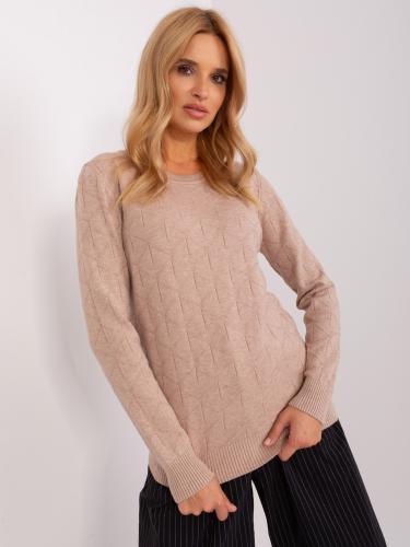 Dark beige classic sweater made of knitted cotton
