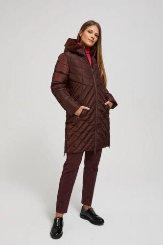 Long quilted hooded jacket