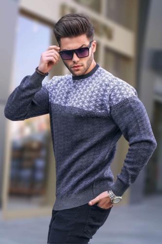 Madmext Anthracite Patterned Men's Knitted Sweater 5977