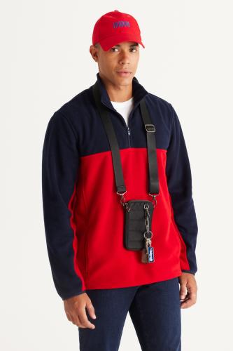 AC&Co / Altınyıldız Classics Men's Navy Blue-Red Standard Fit Normal Cut Daily Casual Two-Color Fleece Sport Sweatshirt.