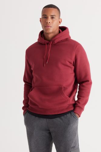 AC&Co / Altınyıldız Classics Men's Claret Red Standard Fit Hoodie with Fleece 3 Threads, Kangaroo Pocket Cotton Sweatshirt.