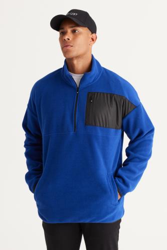 AC&Co / Altınyıldız Classics Men's Saks Oversize Loose Fit Bato Collar Pocket Detailed With Zipper Cold-Proof Fleece Sweatshirt.