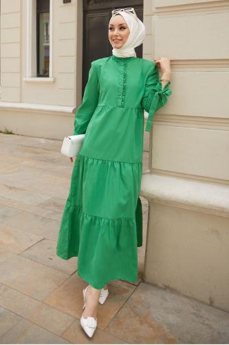 InStyle Moliya Frill Popsicle Dress With Belted Sleeves - Green