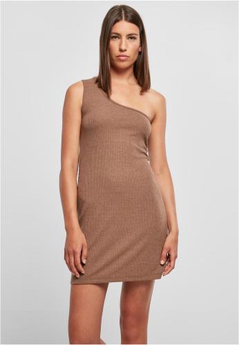 Women's dark khaki dress with a ribbed pattern on one shoulder