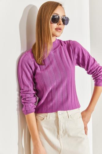 Bianco Lucci Women's Turtleneck Ribbed Knitwear Sweater