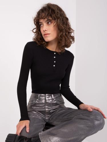 Black ribbed blouse with long sleeves