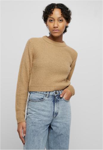 Women's short waffle sweater with warm sand