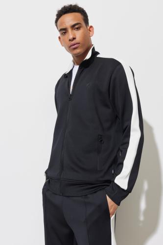AC&Co / Altınyıldız Classics Men's Black Standard Fit Normal Cut Standing Collar Comfortable Sweatshirt Jacket with Pockets and Zipper.