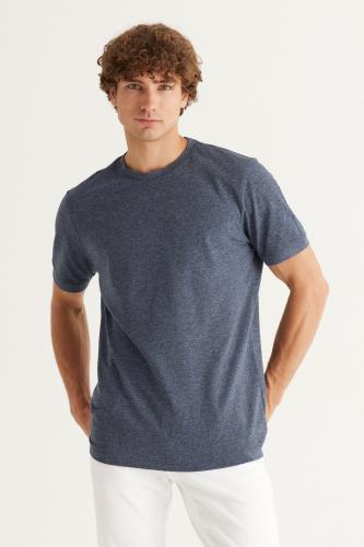 AC&Co / Altınyıldız Classics Men's Navy Blue Melange Slim Fit Slim Fit Crewneck Cotton Short Sleeved T-Shirt.