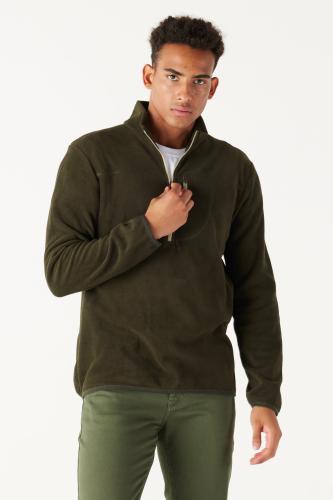 AC&Co / Altınyıldız Classics Men's Khaki Standard Fit Normal Cut, Zippered Bato Collar Heat-Protective Fleece Sweatshirt.