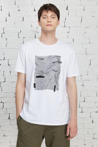 ALTINYILDIZ CLASSICS Men's White Slim Fit Slim Fit Crew Neck Cotton Printed T-Shirt.
