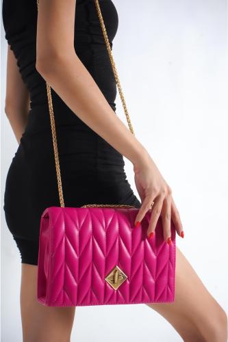 Capone Outfitters Capone Leeds Chain Strap Quilted Skin Fuchsia Women's Shoulder Bag