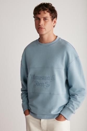 GRIMELANGE Drago Men's Oversize Fit Pieced Embroidered Front Round Neck Sweatshirt