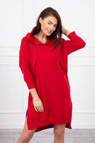 Φόρεμα με κουκούλα και μακρύτερη πλάτη κόκκινο