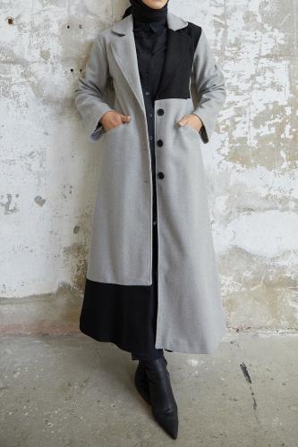 InStyle Ferisa Two Colors Lined Stamp Coat - Gray