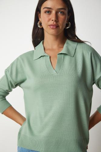 Happiness İstanbul Women's Turquoise Polo Neck Basic Sweater