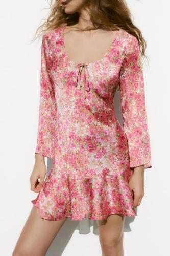 Madmext Flower Patterned Pink Dress