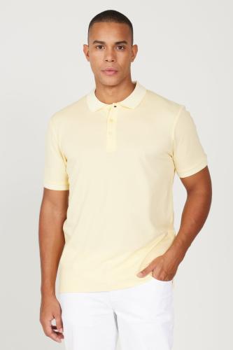 AC&Co / Altınyıldız Classics Men's Anti-shrink Cotton Fabric Slim Fit Slim Fit Yellow-White Anti-roll Polo Neck T-Shirt.