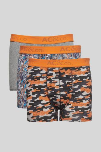 AC&Co / Altınyıldız Classics Men's Black Orange 3-Pack Flexible Cotton Boxer