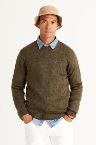 AC&Co / Altınyıldız Classics Men's Khaki Standard Fit Regular Cut Crew Neck Jacquard Knitwear Sweater