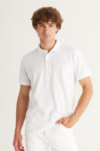 AC&Co / Altınyıldız Classics 100% Organic Cotton Men's White Slim Fit Slim Fit Polo Neck T-Shirt.