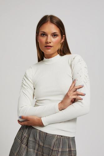 Blouse with puffed sleeves - white || - ECRU