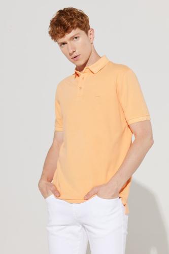 ALTINYILDIZ CLASSICS Men's Orange Slim Fit Slim Fit Polo Neck 100% Cotton Short Sleeved Patterned T-Shirt.